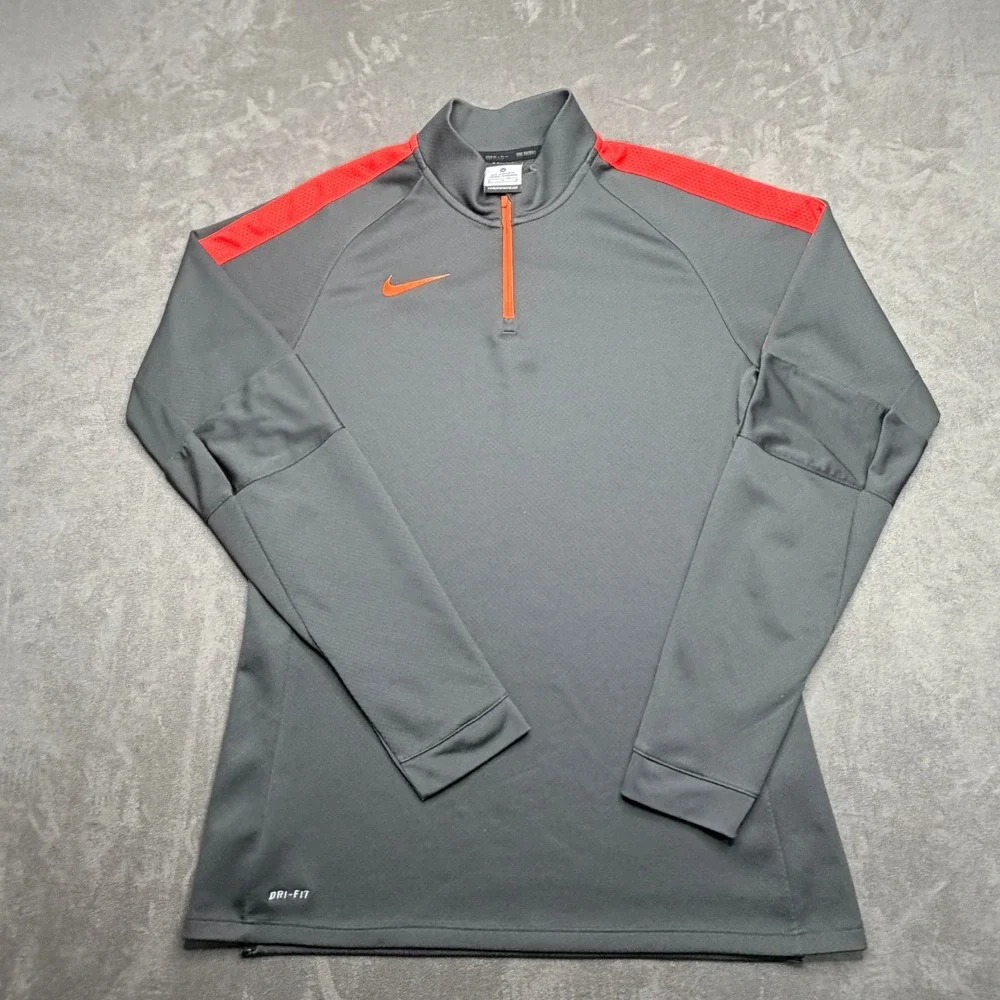 Nike 1/4 Zip Pullover Mens Medium Gray Orange Dri-FIT Soccer Training Top